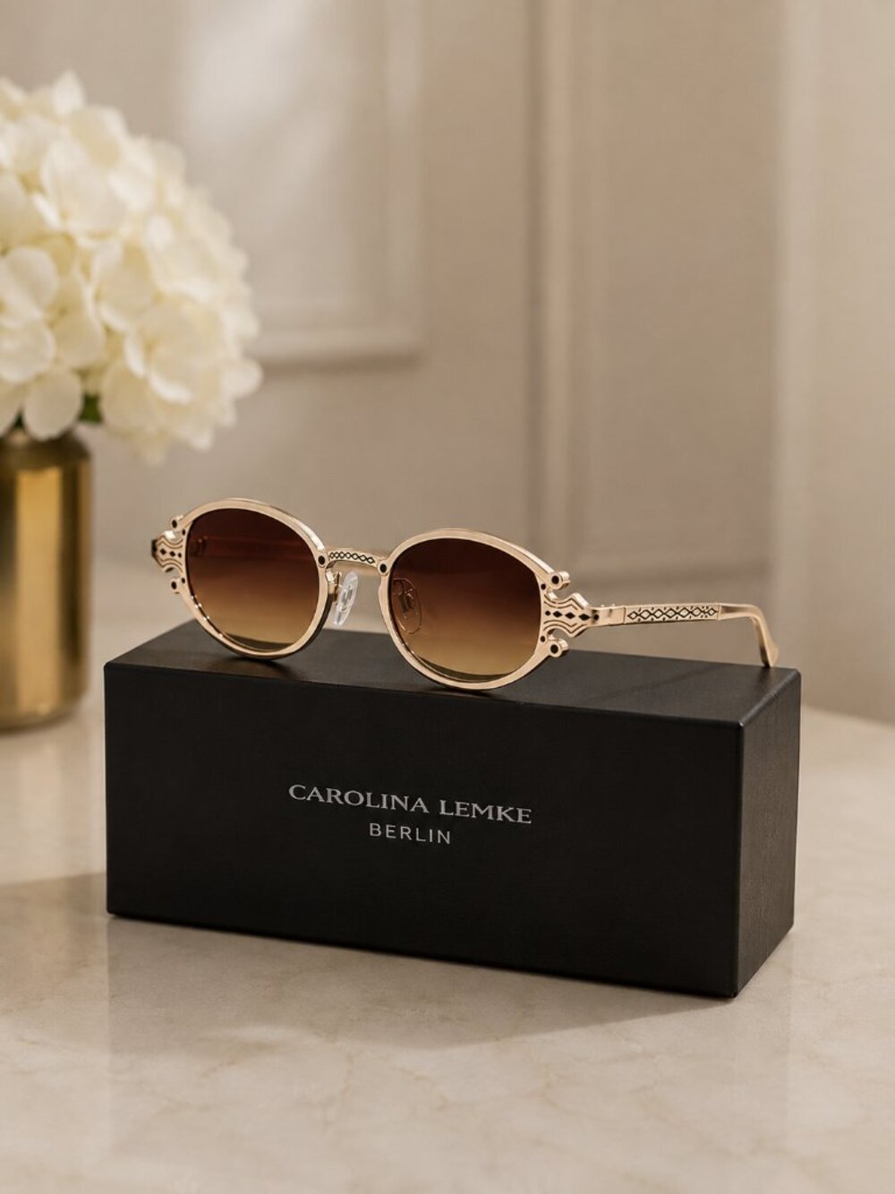 Carolina Lemke Berlin “Bounce” Gold Sunglasses + Luxury Case — NIB